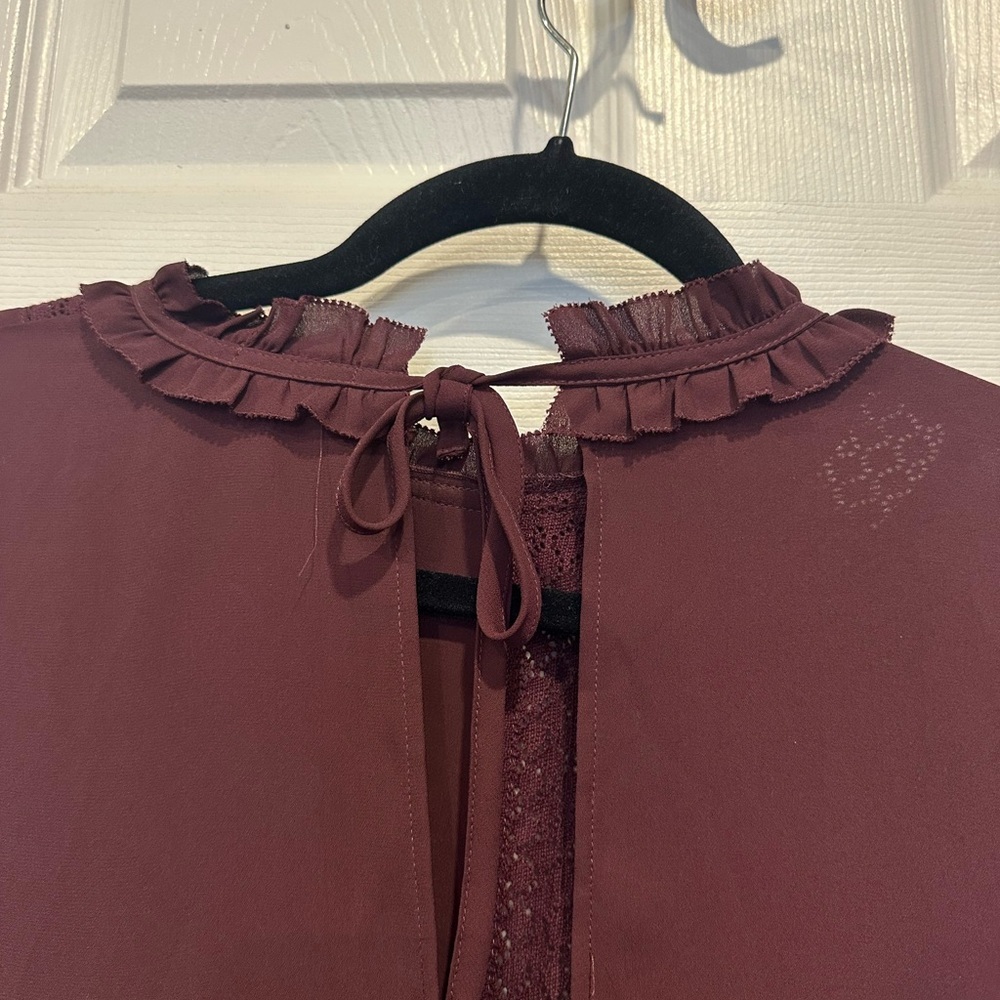 Aritzia Sunday Best Raleigh French Chic Burgundy Dress | Lace Ruffle Detail | XS - Picture 14 of 16